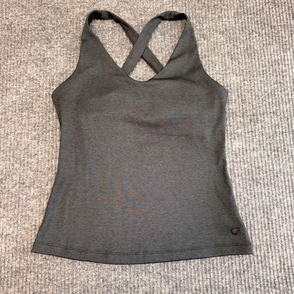 GapFit XS Black Ribbed Tank Built In Bra Racerback Athleisure Workout Top